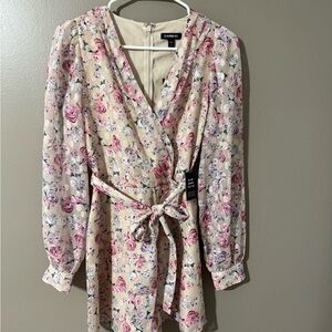 Express Floral Wrap Jumpsuit - Pink and Cream